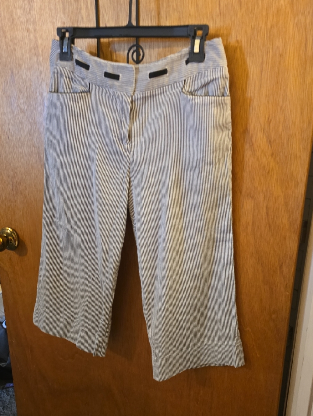 Larry Levine Striped Cropped Wide-Leg Striped Pants